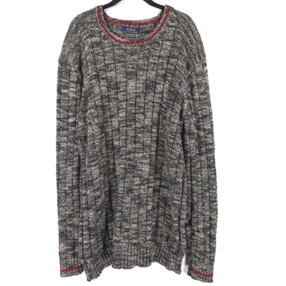 POLO RALPH LAUREN HONG KONG MADE Cotton Knit Pullover Sweater Marled Size LT/GL